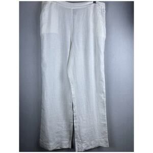 Chico's Sz 12R Women 100% Linen White Wide Leg Pockets Beachy